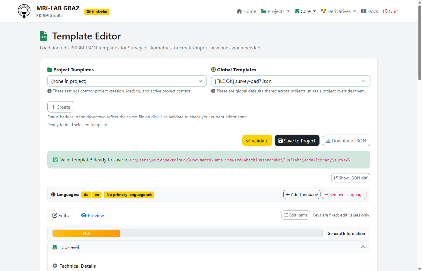 Template Editor with import options