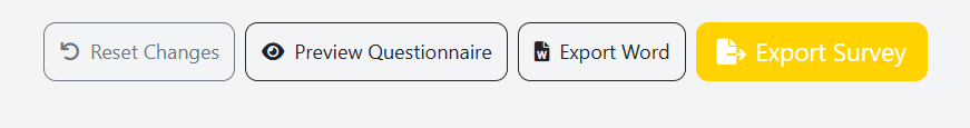 Action buttons: Reset Changes, Preview Questionnaire, Export Word, Export Survey